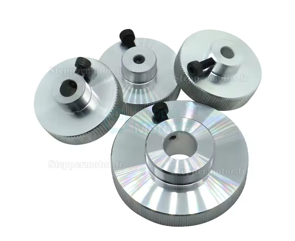 Volant en alliage d'aluminium pour moteur pas &agrave; pas Nema 17/23/34, diam&egrave;tres 5 mm, 6,35 mm, 8 mm et 14 mm.